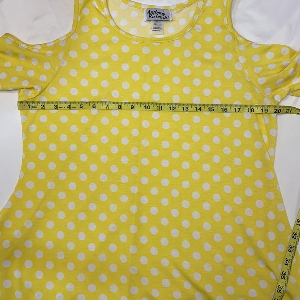 Anthony Richards Women’s Yellow with White Polka Dot Cold Shoulder Tunic Large - Picture 5 of 7